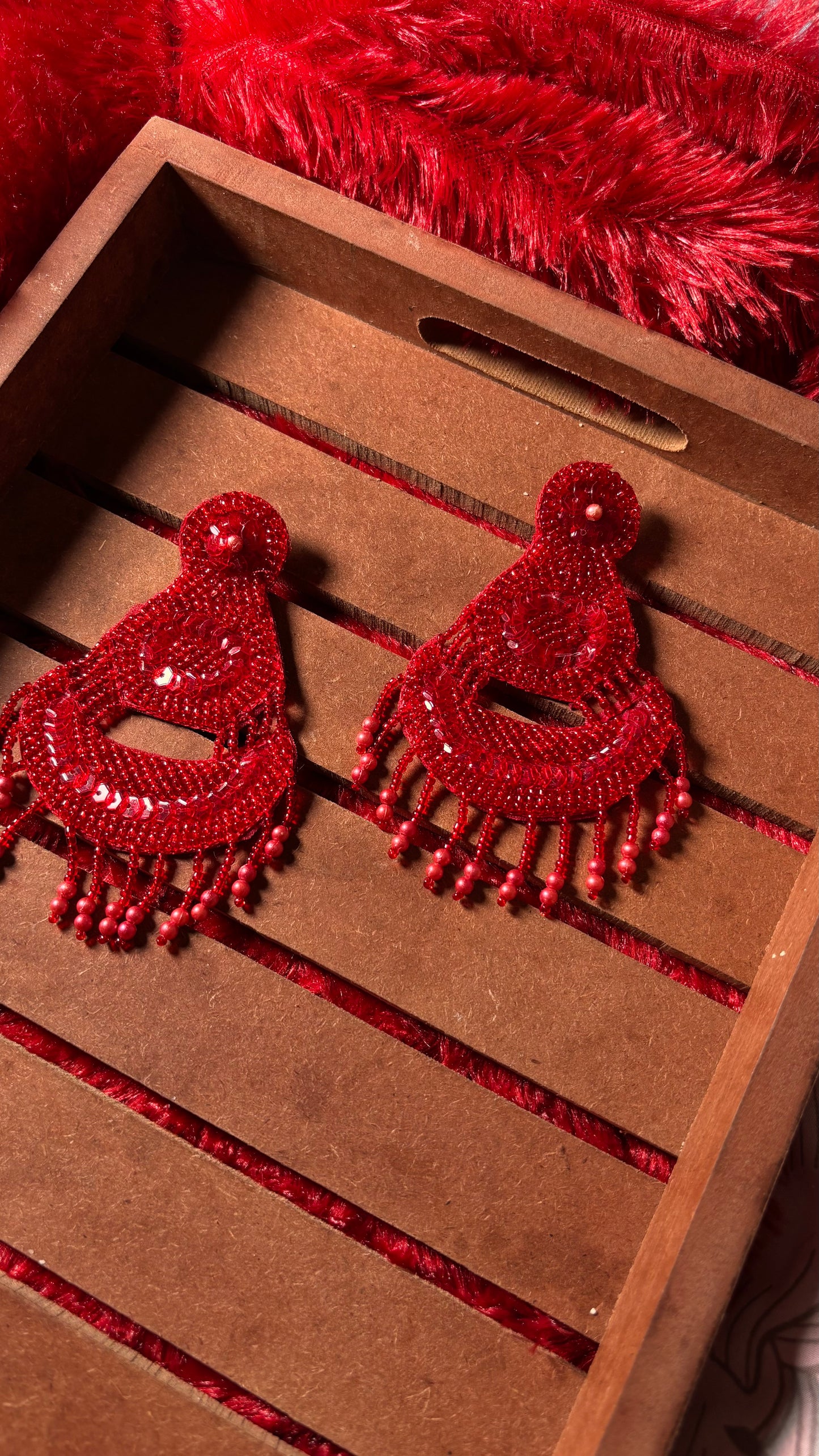 Red Geometric shape Beads Earrings