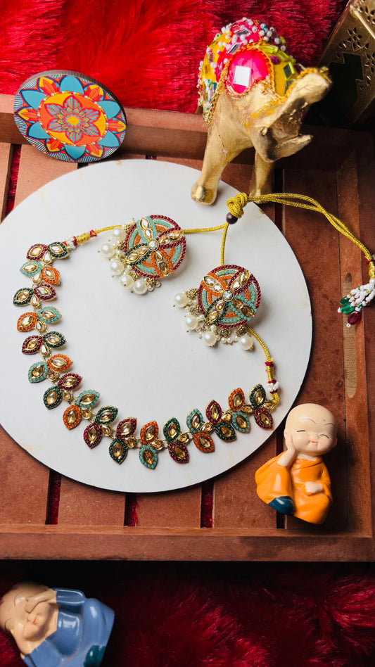 Pakistani Multicoloured Choker and Earrings